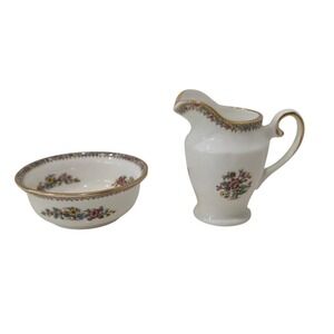 Coalport Ming Rose Miniature Creamer and Sugar Bowl Set English Bone China Gold